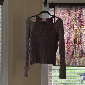 We The Free Maroon and Gray Long Sleeve Top